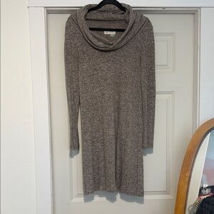 Elegant Cowl Neck Sweater Dress - Gray
